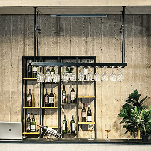 IBOWZ Deckenverzierung Deckenregal Weinglas-Hängegestell, höhenverstellbar, Weinbecherhalter für Deckenmontage, Weinkelchhalter aus Metall für Bar-Küchen-Restaurants