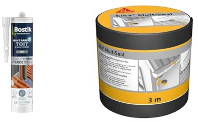 Bostik Mastic d’Étanchéité Joint Parfait Toit et Gouttière – Tous Matériaux – Extérieur & Sika Multiseal Gris, Bande d'étanchéité autocollante résistante à la déchirure, aux intempéries
