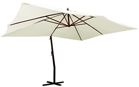 Iiaky Ampelschirm mit Holzmast Sonnenschirm Strand Ampelschirm Sonnenschirm Ampelschirm Strandsonnenschirm 400x300 cm Sandweiß