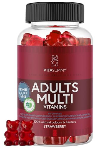 VitaYummy Multivitamin Gummies Adult Strawberry Flavour - Vegan Gummy Bears Dietary Supplement - Vitamin A, C, D, B12 and Zinc - Supports The Immune System - Vegan & Without Gelatine - 60 Gummies
