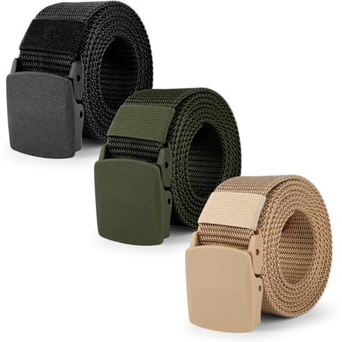 UWOBEFO 3 Piezas Cinturón Nylon con Hebilla Plástico Cinturon Trabajo Hombre Cinto Hombre 150cm Canvas Sin Agujeros Lona de Nylon Ajustable Trabajo para Diario