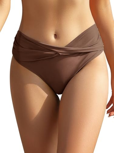 SHEKINI Damen Bikinihose Retro Ruched Bauchweg Klassisch Schwarze Badehose Strandhose Grosse Grössen für Frauen