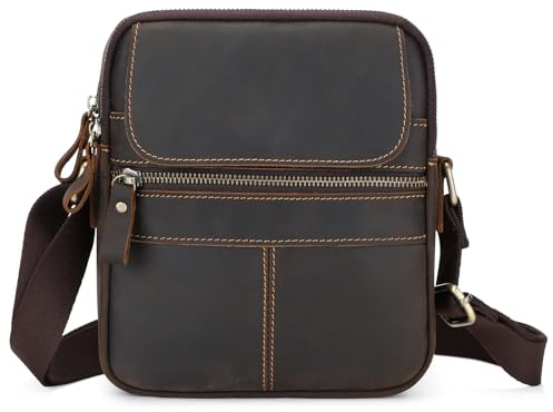 BAIGIO Herren Umhängetasche Leder Schultertasche Vintage Crossbody Bag Herren Herrentasche zum Umhängen Handtasche Männer Ledertasche für Business Arbeit Reise Alltagsleben, Dunkel Kaffee