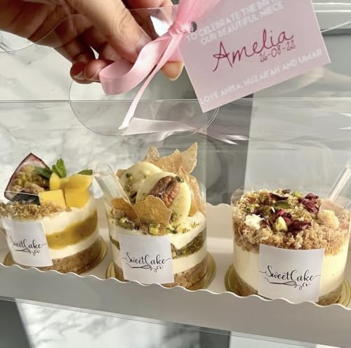 Transparent Cake Hande Boxes - 10 Pack - Multiple Sizes Cake display box Cupcake Box Cake carrier container with handle and base wedding party event (27.5x10.3x7.5cm - Swiss Roll Box)