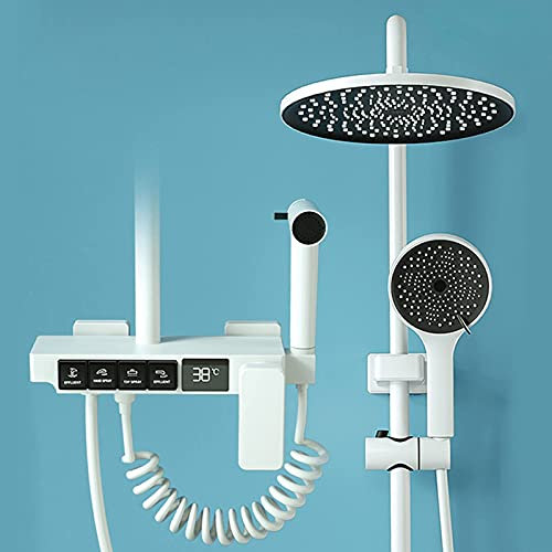 sjdoPulse Doccia con Display Digitale Bianco,Set Rubinetto Doccia Termostatico per Bagno con Doccetta A 3 modalità,Beccuccio per Vasca,Spruzzatore per Bidet,Miscelatore per