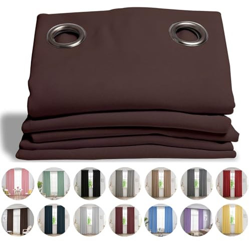 NINGBAI Verdunklungsvorhänge Schlaufen 270 x 200 cm Einfarbige/Winter Extra Warm/Modern mit Ösen Verdunklungsvorhang Ösenschal für Schlafzimmer, Braun