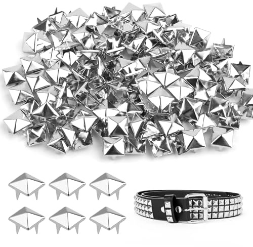 Hopton 100 Stück Quadratische Nieten Metall, Silber Nieten für Leder, Metall Ziernieten, Pyramid Nieten Punk, 8mm Nieten Set für Kleidung Taschen Lederband Schuhe