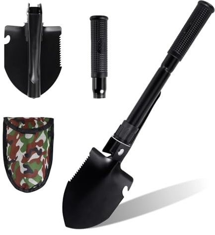 Pala pieghevole multifunzionale, mini pala in acciaio con bussola pala rimovibile in acciaio inossidabile in lega di alta qualità pala rimovibile facilmente portatile per campeggio, giardinaggio