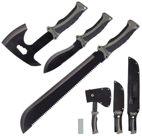 Semptec Urban Survival Technology Axt: Outdoor Survival Beil-Set inkl. Messer & Machete, 3 Gürtelscheiden (Klinge Messer, Multifunktionsset, Schleifstein)