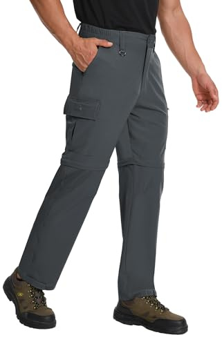 Mens Hiking Pants Convertible Quick Dry Zip Off Tactical Cargo Pants Water Resistant Lightweight Outdoor Pants with 6 Pockets (Grey, 34W x 30L)