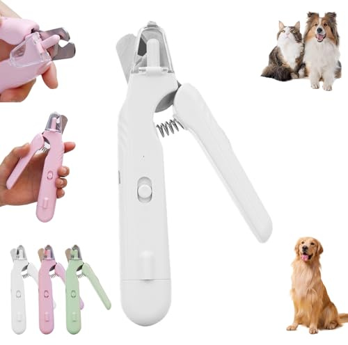 Dewppxi Haustier Nagelknipser mit LED-Licht, 2 in 1 Hunde Nagelschere und Krallenschleifer, Hunde Krallenschneider mit Schutz, Spritzschutz, für kleine, mittelgroße und große Hunde und Katzen (Weiß)