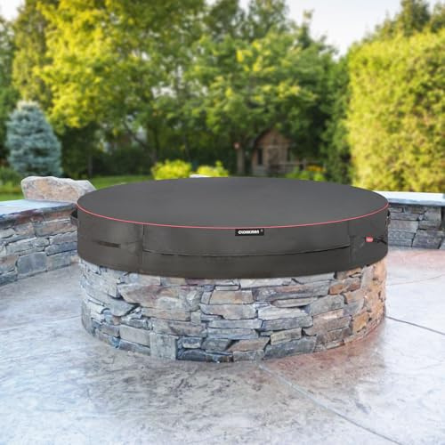Cloakman Hochwertige, robuste, runde Abdeckung für Feuerstelle im Boden – wasserdichte 600D große Feuerstelle, wetterfeste Terrasse, eingebaute Möbelabdeckung, schwarz, 132 cm T x 20,3 cm H