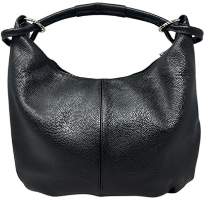 Chicca Borse Borsa a Spalla Donna in Vera Pelle Dollaro (Nero)