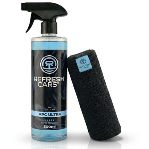 Refresh Cars APC Limpiador Multiusos Coche Spray 500 ml – Interior, Salpicadero, Plásticos y Motor – pH Neutro, Aroma Fresco, Sin Aclarado – Kit con Bayeta Microfibra