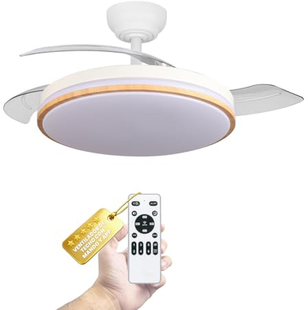 LUMIKING Ventilador de Techo con Luz LED 60W y Aspas Retráctiles 107 cm – Motor DC Silencioso, 6 Velocidades, Mando a Distancia, Regulable 3000-6500K, Temporizador, Blanco/Madera (Blanco/Madera)