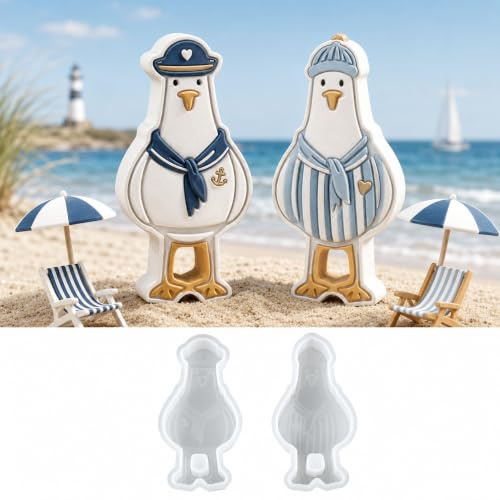 Silikonformen Gießformen Möwen, 2 Motive für Gips und maritime Sommerdeko