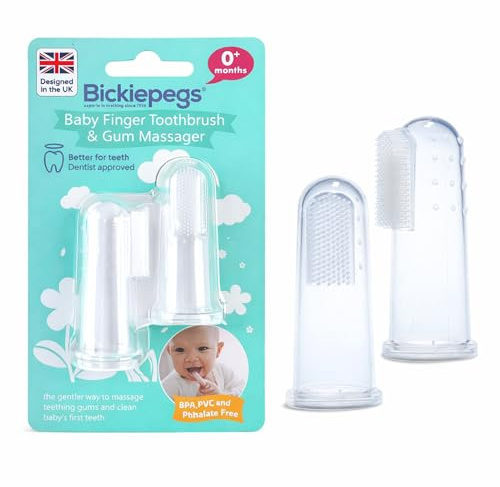 Bickiepegs Finger Toothbrush 0 Years, Baby Brush & Teething Gum Massager for Newborn, 2pcs (Pack of 1)