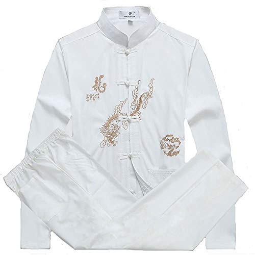 G-LIKE Chinese Clothing Tang Suit Kung Fu Shirt Suit - Traditional China Costume Tangzhuang Kung Fu Long Sleeve Jacket Suits Shirt Outfit Uniform (White, M)