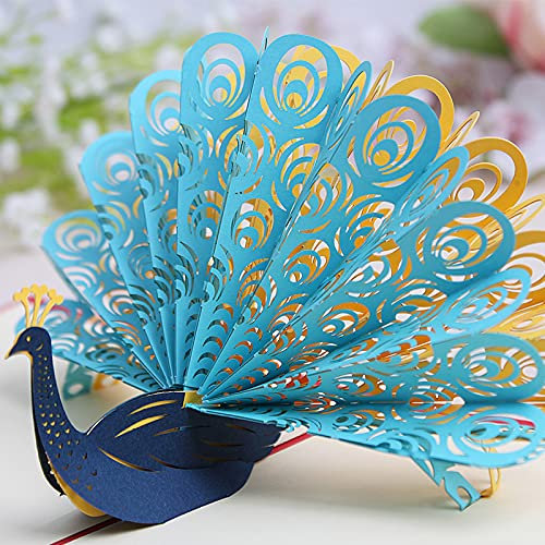 KUNSTIFY 3D Pop Up Karte, Grußkarte Geschenk für Freundin Männer Frauen Vater Mutter Oma Opa Hochzeit Geschenke für Geburtstag Hochzeitsgeschenke Geburtstagsgeschenk Geschenkideen (Pfau)
