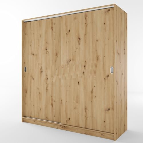 Armadio Due Ante Scorrevoli Con Un Ripiano Interno Un Tubo Appendiabiti E Vani Contenitori Mobile Guardaroba Wengè E Rovere Per Camera Da Letto AI1009 (rovere)