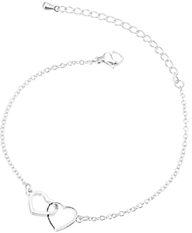 24 JOYAS Pulsera Corazones Unidos plateada; Brazalete romántico con cadena de eslabones de 20 centímetros con 3 de ajuste