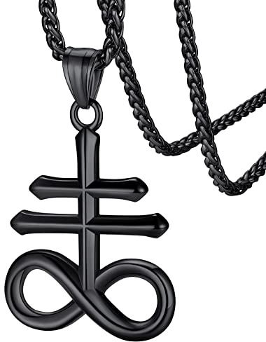 FaithHeart Schwarz Leviathan Kreuz Anhänger Halskette für Herren Jungen Punk Gotik Siegel von Leviathan Kreuz Halskette für Freunden Ehemann