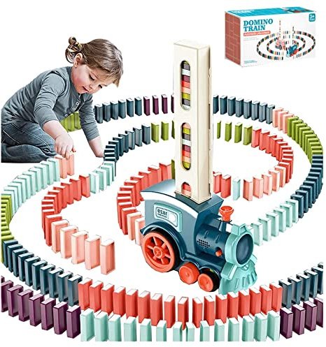 Winnsell Domino Train Toy Set with 180Pcs Domino Blocks, Automatic Domino Train for 3 4 5 6 7 Years Old, Dominoes Rally Train Sets for Kids Boys Girls (Blue 180pcs Blocks)
