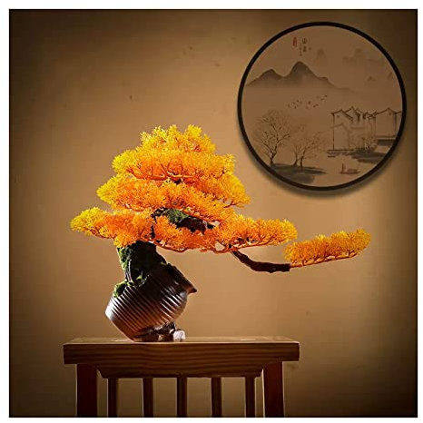 Artificial Plants Artificial Potted Plant Fake Guest-Greeting Pine Bonsai Tree Ornament Planter with Ceramic Pitcher for Desktop Display Home Office Indoor Decor Bonsai Pine Tree ( Size : Yellow )