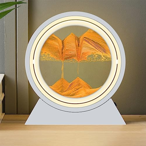 HONPHIER Fließende Sandkunst Sandmalerei mit Licht 360° Drehbar Bewegliches Sandkunstbild 3D Dynamisches Sandbild für Büro Wohnzimmer Schreibtisch Erwachsene Kinder (Gelb)