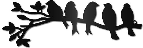 CREATCABIN Uccelli sul Ramo Decorazione da Parete in Metallo Arte da Parete in Ferro 5 Uccelli Scultura Nera Vuota Decorazione da Appendere Ornamento per Albero Rustico Segno da Appendere 30 x 10cm