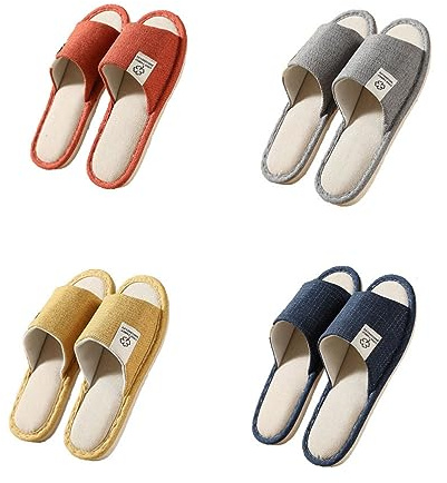 Teceyfeet Zapatillas de casa para Hombre Mujer,4 Pares (4 colores) Antideslizantes de Zapatillas Casa Invitados Lavables Unisexo Pantuflas Algodón y Lino Slides Slippers Pantuflas de Hotel Spa