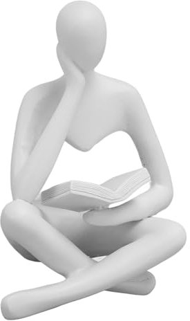 HERCHR Pensatore Scultura in Resina, Statuetta da Donna in Resina Che Legge, Statuette da scrivania per libreria, per Soggiorno, Camera da Letto, Ufficio(Bianco)