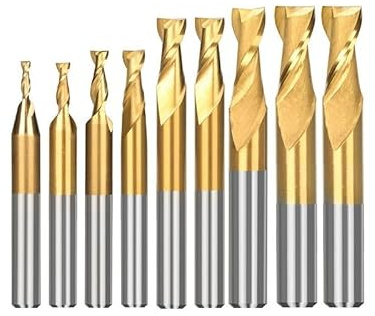 WZFC 2-schneidiger HSS-Fräser, Spiral-Schaftfräser Für Metall-Aluminium-Fräswerkzeug, TiN-beschichteter Schaftfräser,11-teiliges Set