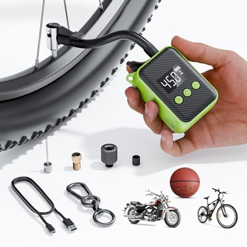 Fahrradpumpe, 130 PSI Mini-Fahrrad-Reifenpumpe mit Messgerät, passend für Presta-Ventil und Schrader, tragbare elektrische Luftpumpe, Luftkompressor, automatische Abschaltung, kleine