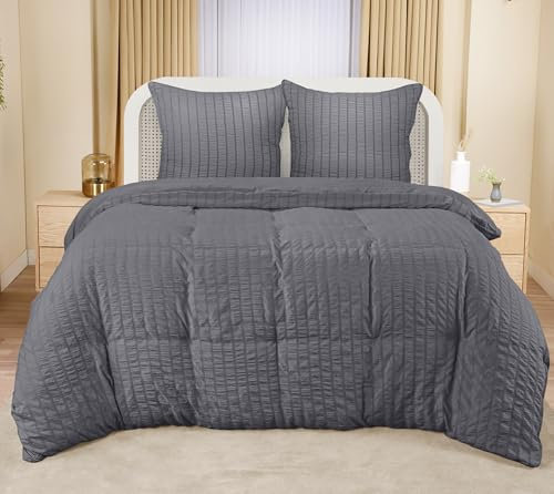 Utopia Bedding Seersucker Housse de Couette 220x240 cm avec 2 Taies d'oreiller 65x65 cm (Gris) - Parure de lit 220x240 cm - Ensembles de Housses de Couette en Microfibre brossée Douce