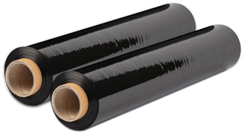 LEDSone Paletten-Stretchfolie, extra lange Rolle, Standardkern, dicke Schrumpffolie, Frischhaltefolie, Kunststofffolie, Verpackung für Entfernung, Industrie und Lager, Schwarz, 2 Stück, 40,1 cm breit