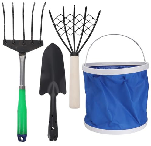 PHENOFICE 1satz Hochkohlenstoffstahl Fünfzahn-rechen Tragbarer Muschelschaufel-rechen Gartenwerkzeug Für Strand Und Meeresfrüchte- Komfortabler Holzgriff Langlebig Und Einfach Zu Bedienen