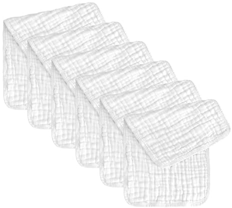 Cubble Confezione da 6 panni grandi in mussola, 100% cotone, 6 strati, extra morbidi e assorbenti, per neonati e uso quotidiano, (bianco, 50 x 25 cm)