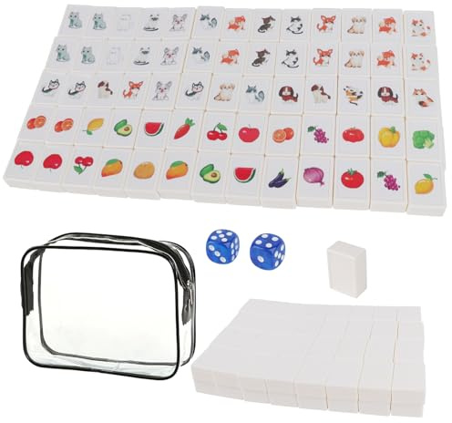 KBIBCK Seaside Escape Game Blocks Mahjong Sets, 65 Tiles Seaside Escape Board Games, Mini Mahjong Set, Fruit & Pet Pattern Mahjongs Game, Beachside Board Games, Family BoardGames for Kids and Adults