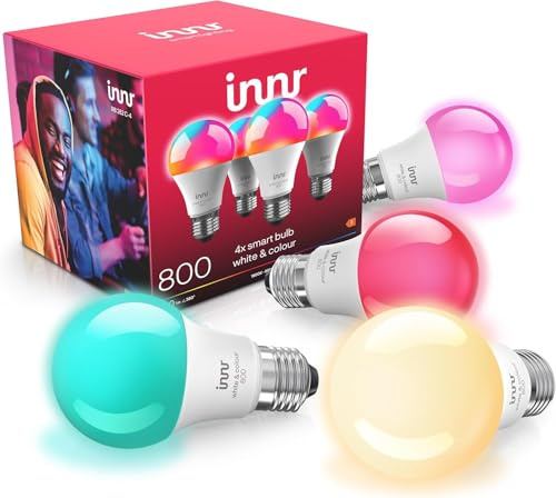 innr Smart Lampe E27, für Hue* und Zigbee Hubs, 4-er Pack | Smart Home Glühbirne, White & Color, 16 Million Farben, 880 Lumen, Dimmbar