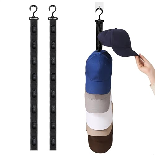 Cap Halterung Wand, Basecap Halterung Wand, Huthalter Kommt mit 8 Aufbewahrungsclips, für Kleiderschrank Cap Halter, Kappenhalter für die Aufbewahrung von Baseballmützen, Entenmützen, 2 Stück