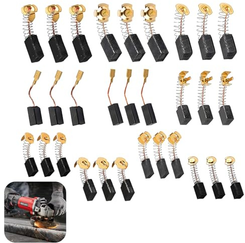 Set de 30 Cepillos de Carbón de Repuesto para Herramientas Eléctricas, Compatible con Taladros, Sierras y Amoladoras, Incluye 10 Tamaños Diferentes para Diversas Aplicaciones
