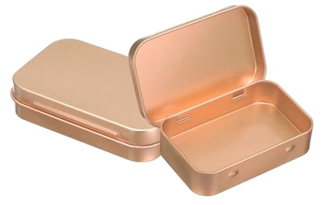QUARKZMAN 2 Stück Metall Dose 3.7x2.4x0.8 Luftdichte Dosen Roségold | Mini Tragbare Rechteckige Leere Weißblech Kleine Aufbewahrungsdose, Mit Deckel, Für Süßigkeiten Basteln Feiertagsgeschenke