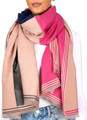 BRUBAKER Cashmirillo Damen Schal mit Quadratischem Muster - 70 x 200 cm | Warm und Kuschelig - Damenschal für Herbst und Winter - Herbstschal Winterschal mit weichem Kaschmir-Gefühl
