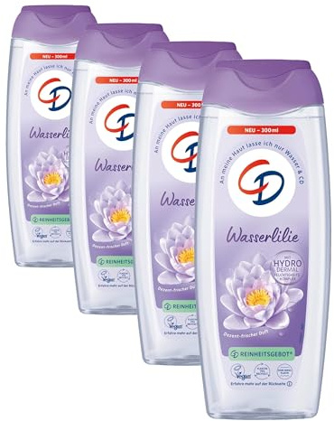 CD Gel de ducha con extracto de lirio de agua, producto hidratante para pieles sensibles, con complejo hidrodérmico, sin microplásticos y vegano, 300 ml (Paquete de 4)