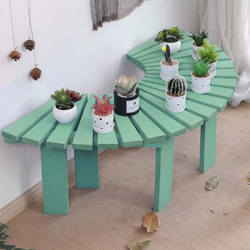 Estante de madera para soporte de plantas, banco de árbol para interiores y exteriores, silla semicircular redonda para asientos de jardín para césped, patio, parque, porche trasero(Green,Half Round)