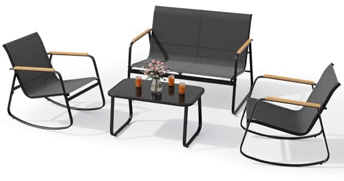 Xbro Conjunto de Muebles de jardín 4 Piezas, salón de jardín de Tela Teslin con sillones y Mesa de Cristal, para Patios, Jardines y Espacios al Aire Libre