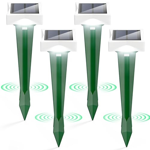 Repelente Gatos Solar con LED y 3 Modos, Paquete de 4 Ahuyentador Gatos para Jardín, Amplio Alcance y Protección contra el Agua Ahuyentador De Jabalies Ultrasónico para Topos, Ratas