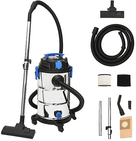 LoogCape Våt- och torrdammsugare 1 200 W 30 l rostfritt stål med tillbehör för hushåll, bil, båt och husvagn, trådlös, påslös, cyklonfilter, mångsidig, hållbar, lång räckvidd