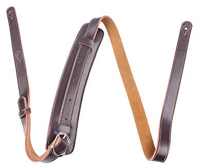 Rayzm 5,5 cm breiter Gurt mit Schulterverstärkung und Wildlederfutter, hochwertiger Echtleder-Gürtel für Akustik-/E-Gitarren oder Bassgitarren, Länge verstellbar von 110 bis 155 cm (Braun)